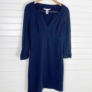 Diane Von Furstenberg Dark Blue Dress V-Neck Slit 3/4 Sleeve Stretch Size 8